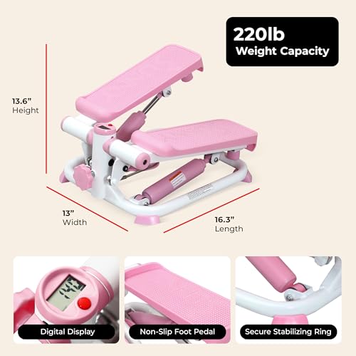 Sunny Health & Fitness Mini Stepper w/LCD Monitor & Adjustable Step Height - color: Pink