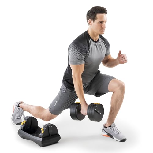 Marcy Adjustable Dumbbell System – 6-in-1 Free Weights for Home Gym, 50 lbs Single or 100 lbs Pair Options for Strength Training - style: 50lb, Single