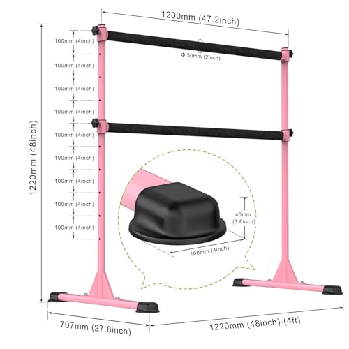 Dolibest Freestanding Ballet Bar, Height Adjustable Ballet Bar, Heavy Duty Dance Bar, with Non-Slip Rubber Pads, Enhanced Stability, Dance/Yoga/Fitness Stretching Bar, Ideal for Kids and Adults - color: Pink- 4ft Steel Cross Bar+ Black Cloth Cover