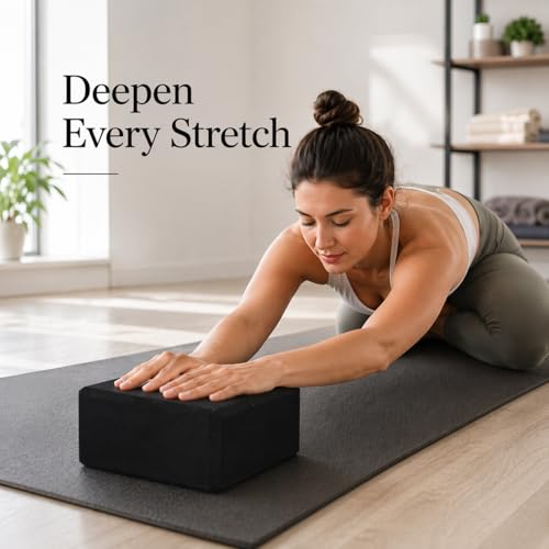 High Density EVA Foam Yoga Block Support and Stability for Stretching, Workout, Pilates at Home and Gym - color: Black