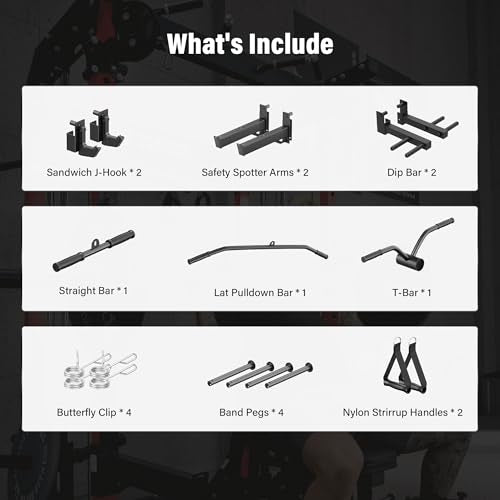 MAJOR FITNESS F22 Power Rack, 1600lbs All-in-One Squat Rack with Dual Pulley System, Heavy-Duty Steel Frame, Attachments & Storage for Home Gym Strength Training - color: Khaki, style: F22 (with Bench Elite BK)