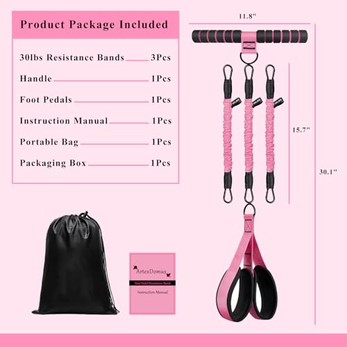 Upgraded Multifunction Pedal Resistance Band with Handle, 3 Tube Adjustable Foot Resistance-Bands for Abdomen, Waist, Arm, Core, ABS, Leg Workout, Sit Up Exercise Equipment for Women