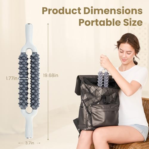 Muscle Roller Stick, Double Row Deep Tissue Massage Stick for Muscle Recovery, Portable Massage Roller for Legs, Calves & Back, Trigger Point Therapy for Athletes & Runners
