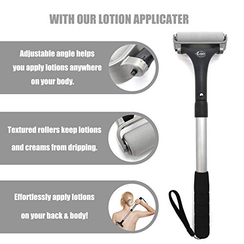 EASACE Lotion Applicator for Back & Body, Long Handle 21.5inch Adjustable Lotion Roller with 2 Replacement Roller for Back self(Silver) - color: Silver