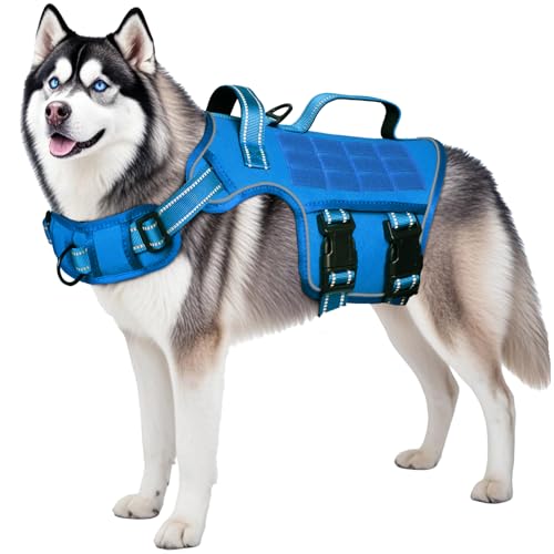 Dog Harness for Large Dogs Heavy Duty, No Pull Tactical Dog Harness with Molle System, Easy On and Off Service Dog Vest, Breathable Padded, Adjustable Reflective Pet Vest for Walking Hiking Training
