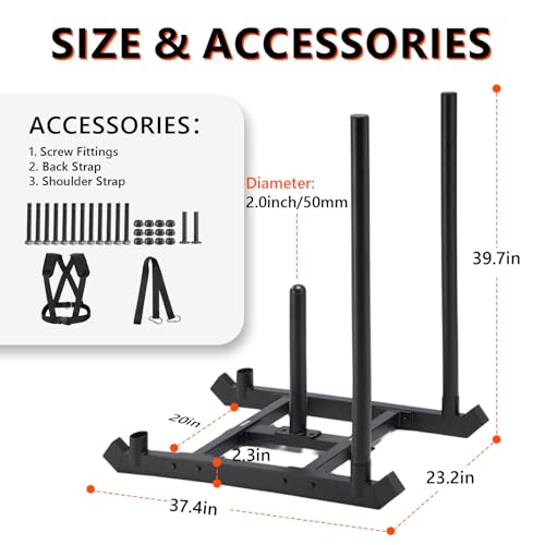 TE DEUM Weight Training Pull Sled, Fitness Strength Speed Training Sled, Steel Power Sled Workout Equipment for Athletic Exercise and Speed Improvement, Only Suitable for 2" Weight Plate