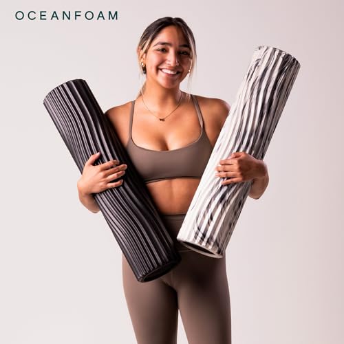 Tsunami Roller (Black Marbled) - Extra-Large, 26" x 5.9" - Soft, Textured Foam Roller for Physical Therapy, Back Pain, Exercise & Stretching - Wave Textured - Yoga, Athletics, & Wellness - color: Black Marbled
