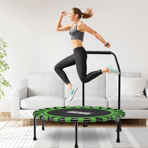 40/48" Fitness Trampoline for Adult, Max Load 450 LBS, Foldable Mini Trampoline with Durable Bungees,Small Rebounder Exercise Trampoline with Bar for Workout for Quiet & Safely Cushioned Bounce