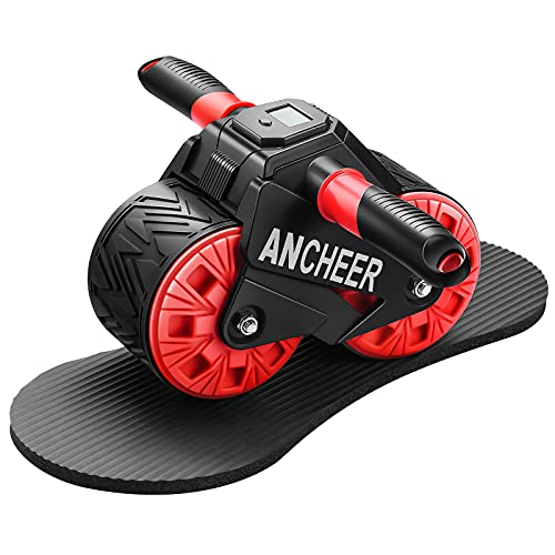 ANCHEER Ab Roller for Abs workout, Ab Wheel Roller with Knee Pad Mat and Intelligent Display, Fitness Ab Carver Pro Roller with Automatic Rebound, Ab Workout Equipment for Abdominal Exercise