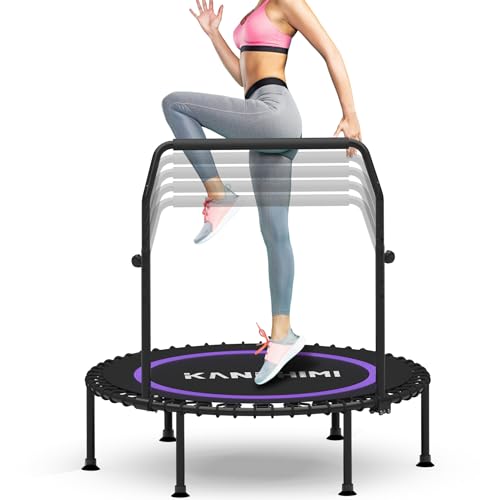 450/550LBS Mini Rebounder Trampoline for Adults with Bar, 40" /48" Fitness Trampoline Adjustable Foam Handle, Stable&Quiet Exercise Rebounder for Adults Indoor/Outdoor Workout(Purple, 550LBS)