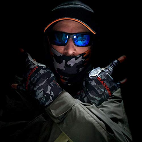 BASSDASH ALTIMATE UPF 50+ Sun Protection Fingerless Fishing Gloves Men - color: Black Camo, size: Large
