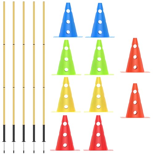 Dog Agility Training Hurdle Cone Set, Adjustable Dog Agility Equipment Obstacle Course Backyard Equipment for Pet Exercise - size: Hurdle Cone 5 Set With Nails