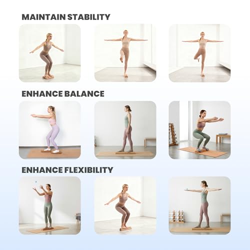 4-in-1 Cork Balance Board for Foot & Ankle Strength – Dual Half-Cylinder Trainer with Roller & Massage Ball – Non-Slip Natural Cork Stability Board for Mobility, Balance & Home Rehab Exercises