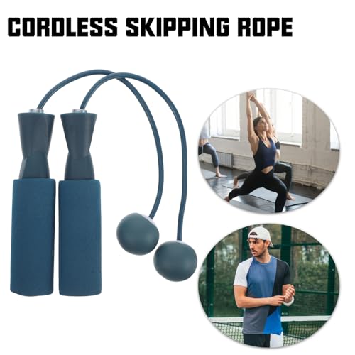 MAGICLULU Cordless Weighted Jump Rope with Dual Bearings, Ropeless Skipping Rope for Indoor Fitness Exercise, Blue Ball Design, for Adult Workout and Training