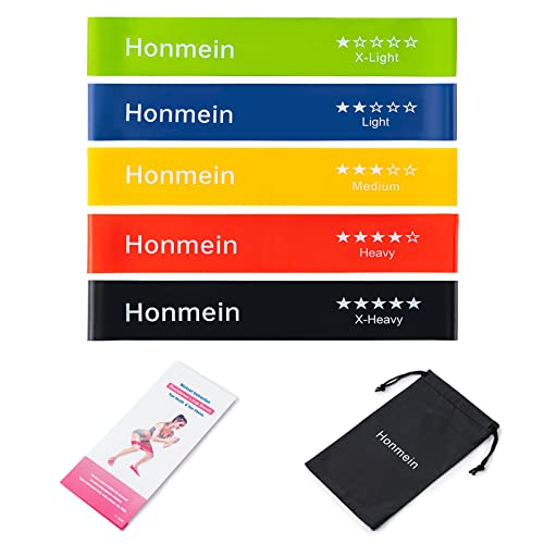 Honmein Resistance Bands for Working Out, Exercise Bands with 5 Resistance Levels Fit for Home Fitness, Strength Training, Natural Latex Resistance Band Include Instruction Guide and Carry Bag