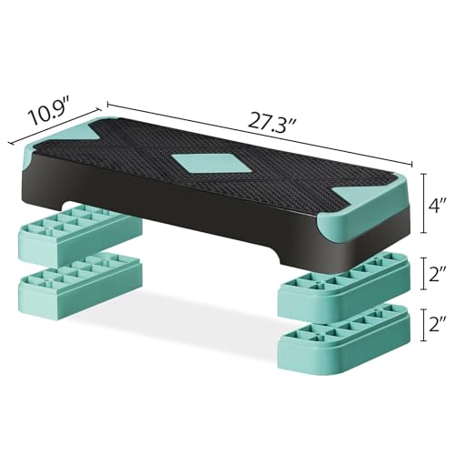 F2C 26.5 Inches Step Aerobics Stepper Platform with 3 Risers, Home Gym Workout Equipment, Fitness Exercise Equipment, Exercise Workout Stepper - color: Green