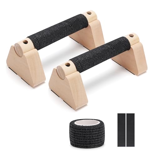 Push Up Bar 2Pcs, Wooden Calisthenics Equipment for Men & Women Strength Training, Pushup Handles with Non-Slip Base