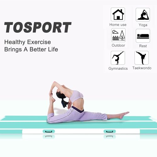 Inflatable Air Gymnastics Mat Training Mats 4 inches Thickness Inflatable Gymnastics Tracks With Pump For Home Use/Training/Cheerleading/Yoga/Water - color: Green+White