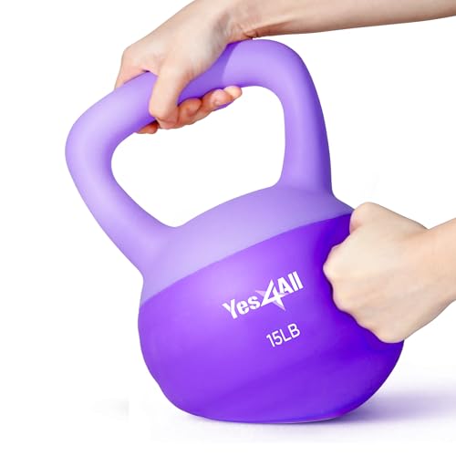 Yes4All Soft Kettlebell, PVC Strength Training Kettlebells for Women, Floor Protection & Quiet, Wide Handle, Aesthetic Soft Weights (5,10,15,20lb) for Home Gym, Fitness Beginners