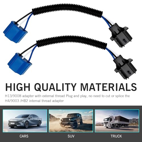2 PCS H13 to H4 Bulb Adapter, Waterproof Male and Female Plug Conversion Wiring Harness, Plug and Play Heat-resistant Connector, Universal for Cars Bulb Modification Accessory (Black)