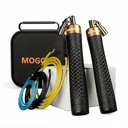 Weighted Jump Rope Set - 1/4LB & 1/2LB Heavy Speed Rope with Quick-Release Handles, 3 PVC Cables (9.8FT), Anti-Slip Grip for Boxing, Cross Training & Home Workout, Includes Carry Case