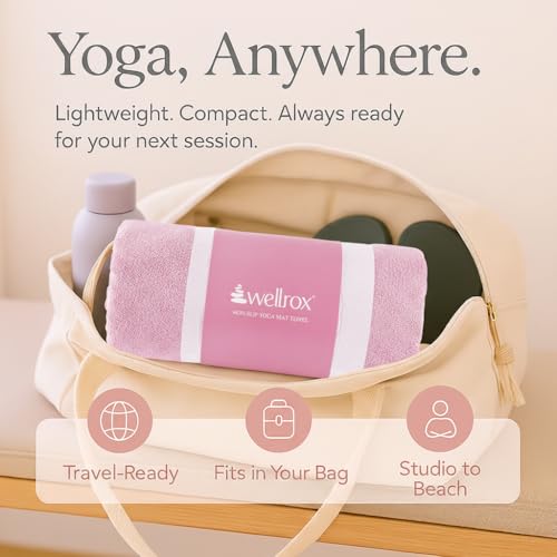 Microfiber Yoga Mat Towel with Grip β Ultra Absorbent, Super Soft, and Quick Dry Hot Yoga Towel Non Slip for Pilates, Bikram, and Fitness Workouts (74β x 26β, Pink)
