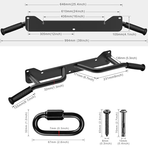 SELEWARE Heavy Duty Welded Pull Up Bar Wall/Joist/Ceiling Mount Chin Up Bar - color: D1: Black Wall Mount Pull Up Bar