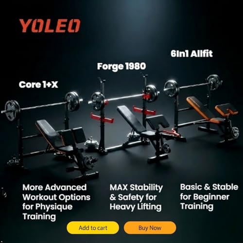 YOLEO 880-1980Lbs Standard/Olympic Weight Bench with Rack, Foldable Bench Press Set Home Gym Strength Series for Beginner/immediate/Advanced Fullbody Workout