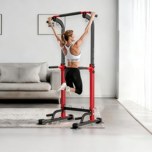 Pull Up Dip Station for Home Gym, Heavy Duty 330LBS Strength Training Power Tower, Multi-Function Fitness Workout Station for Chin-Ups, Dips & Push-Ups