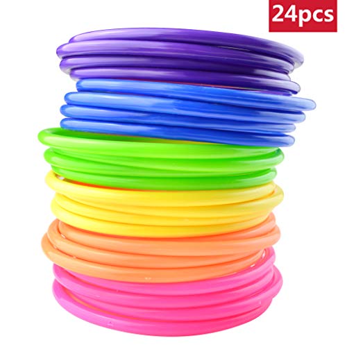 24 Pcs Multicolor Plastic Toss Rings Kids Ring Toss Game Carnival Rings for Speed and Agility Practice Games, Garden Backyard Outdoor Games, Bridal Shower Game, Game Booth