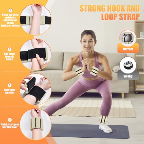 Ankle Weight Wrist Weight 2 Pack (1lb Each) Adjustable Arm and Leg Weight Suitable for Women and Men Pilates Gym Yoga Aerobic Strength Training - color: Beige