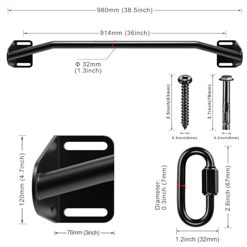 SELEWARE Heavy Duty Welded Pull Up Bar Wall/Joist/Ceiling Mount Chin Up Bar - color: B: Black 36" Wall Mount Pull Up Bar