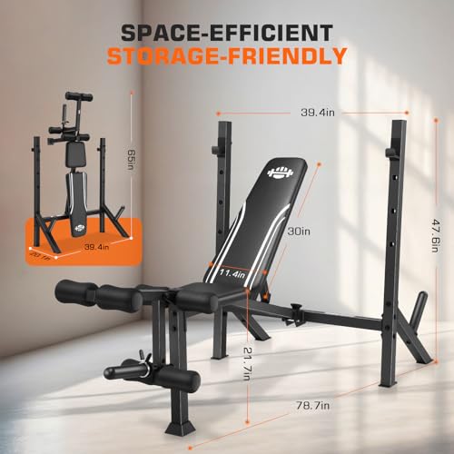 ANCHEER Weight Bench, 3 Sec Foldable Workout Bench with Squat Rack Leg Extension & Leg Curl, 900LBS Adjustable Bench Press for Home Gym, Standard Strength Training Bench - color: Arctic White