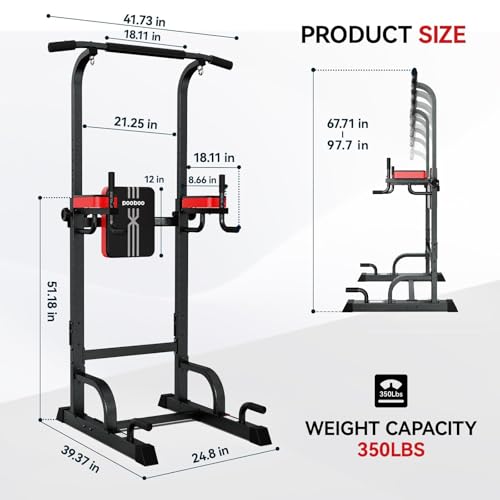 Power Tower Dip Station Pull Up Bar for Fitness Home Gym Workout,Multi-Function Adjustable Height Fitness Strength Training Exercise Equipment,with Power Elastic Ropes