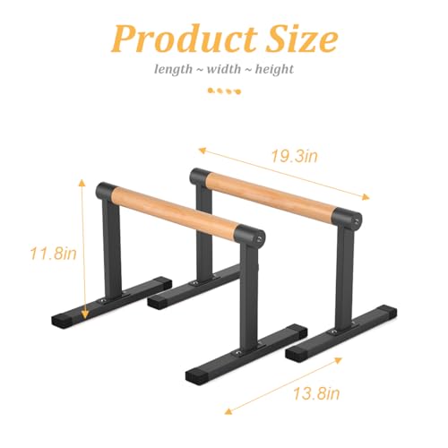 11.8" High Wooden Parallel Bar and Dip Bar with Thick Beech Handles, Push-up Bar, Rock-Free Fitness Equipment for Handstand, L-Sit, Gymnastics, Strength Training Home Gym,440lbs