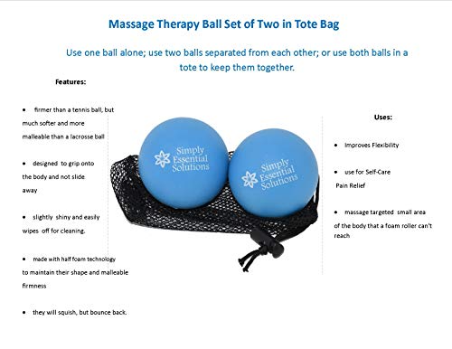 Deep Tissue Massage Therapy Balls: Set of Two with Mesh Bag for Self-Care Pain Relief, Myofacial Therapy, Physical Therapy, Deep Tissue Pressure. Yoga, Pilates Blue 63mm