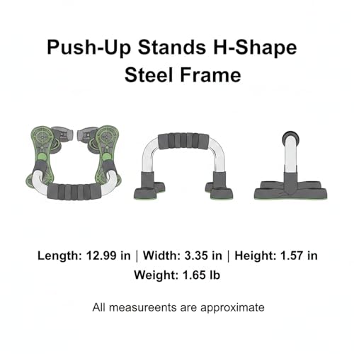 H-Shape Steel Push Up Bars with Foam Grips, Non-Slip Base for Home Gym Strength Training & Chest Workouts (1 Pair, Silver)