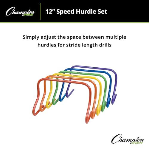 Champion Sports Speed Hurdles – Lightweight Adjustable Agility & Jump Training for Athletes - Speed & Stride Drills, Soccer, Football & Track - style: 12" Assorted (Set of 6 Hurdles)