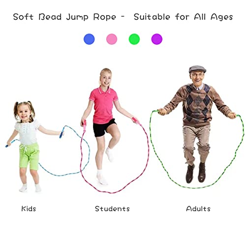 Jump Rope for Kids Girls and Boys, Soft Beaded Jump Ropes, Adjustable Skipping Rope, Tangle-Free Segmented Rope for Kid and Women Men Adults Exercise, Keeping Fit, Training - 9.2Ft - color: Green and Purple