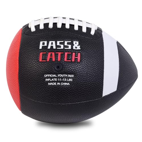 PassCatch Training Football, Peewee Size(Ages 3-9) Kids/Youth (Ages 7-13) Official Size(Ages 13+) Fatherless Bounce Back Leather Football Improving Enhance Solo Passing Catching Skills - color: Black with white circles, size: Kids&Youth Size 6 Football Ag