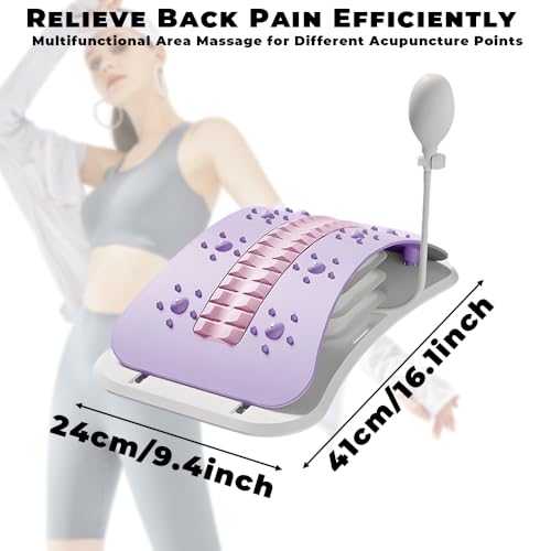 Back Stretcher for Lower Back Pain Relief, Adjustable Lumber Board for Back, Spine Stretcher for Spinal Decompression and Scoliosis, Ergonomic Spine Board with Acupressure Points (Purple)