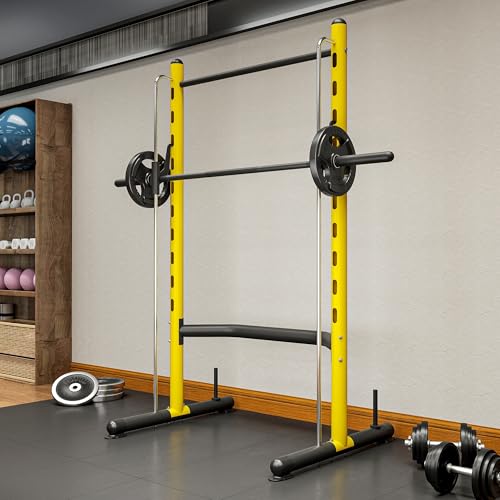 Soozier Squat Rack with Pull-Up Bar, Adjustable Power Rack with Barbell Bar, Multi-Functional Steel Bench Press Rack for Home Gym Strength Training, Black - color: Yellow