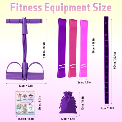 5 Pcs Resistance Bands Set, Foot Pedal Resistance Band with Handles, Workout Elastic Exercise Bands for Ab, Waist, Arm, Leg, Women Fitness Stretch Bands for Pilates, Yoga at Home, Gym