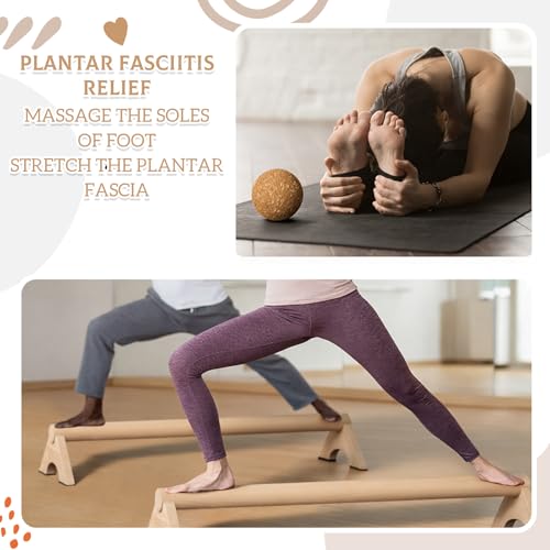 DoubleFill Balance Trainer Kit, 40 Inch Beech Wood Balance Beam with Adjustable Foot Trainers and Cork Massage Ball for Ankle Strengthening and Plantar Fasciitis Relief