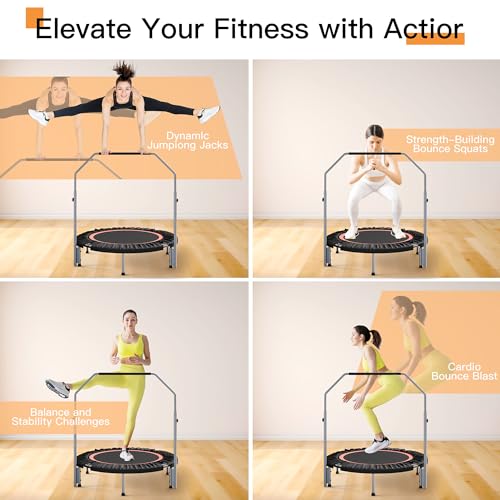 ALTLER 40"/48" Foldable Mini Fitness Rebounder with Adjustable Foam Handle, Max Load 330/440 lbs, Indoor Cardio Exercise Rebounder for Adults - size: 40 IN