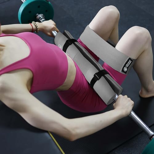 J Bryant Barbell Pad Set with 2 Ankle Straps for Cable Machines Hip Resistance Band Weight Lifting Straps Thick Cushion Hip-Thrusts Pad with Carry Bag for Squats Bench Press Workout - color: grey set