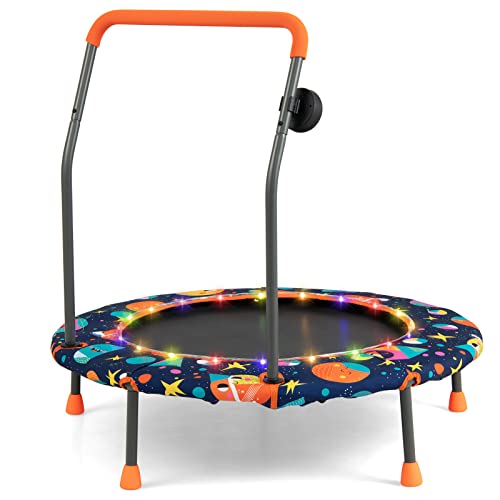 Giantex 36" Trampoline for Kids, Mini Toddler Trampoline w/Colorful LED Lights & Bluetooth Speaker, Small Rebounder Exercise Trampoline Indoor w/Foam Handle & Padded Cover for Kid Aged 3+