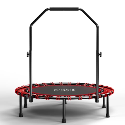 SkyBound Foldable Mini Trampoline - Fitness Rebounder with Quiet Bungees, U-Shape Adjustable Foam Handle, Stable Indoor Exercise Trampoline for Adults