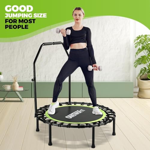 ONETWOFIT Foldable Rebounder Trampoline for Adults, 40/45” Mini Fitness Trampoline W/Adjustable Foam Handle Bungees, Quiet Exercise Trampoline for Personal Indoor Workout - size: 40inch