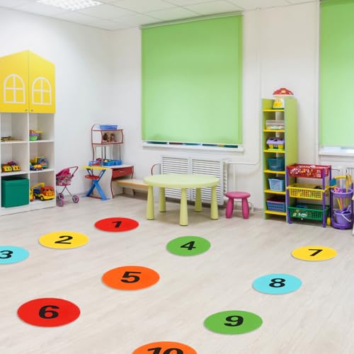 Numbered Poly Spot Markers 9inch Non-Slip Rubber Floor Dots for Gym, Flat Cones with Numbers Agility Markers Poly Spots for Classroom Dance Sports Soccer Basketball Speed Agility Training